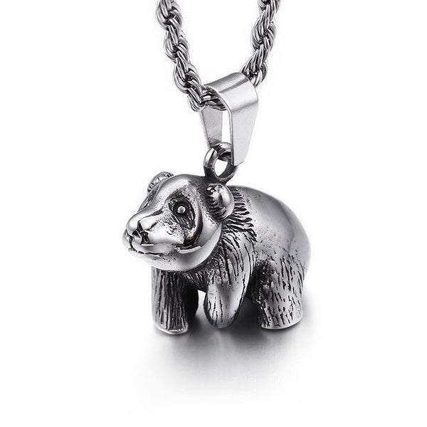 Stainless Steel Vintage 3D Panda Pendant Necklace