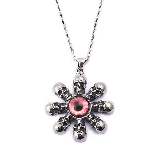 Stainless Steel Metal Skull Flower Pendant Necklace