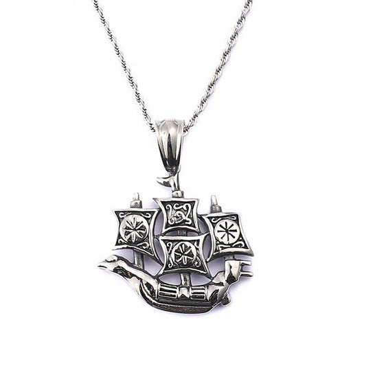 Stainless Steel Sail Boat Twisted Chain Pendant Necklace