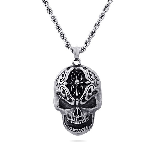 Stainless Steel Gothic 3D Skull Pendant Necklace