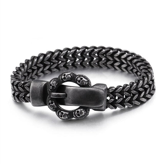 Stainless Steel Vintage Black Skull Belt Bracelet