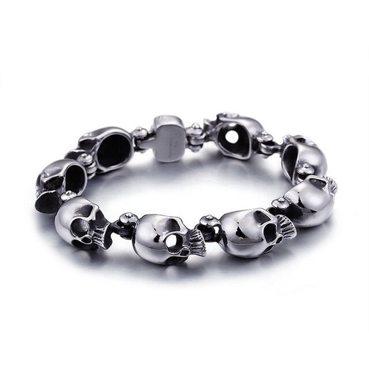 Stainless Steel Retro Skull Charm Silver Chain Bracelet
