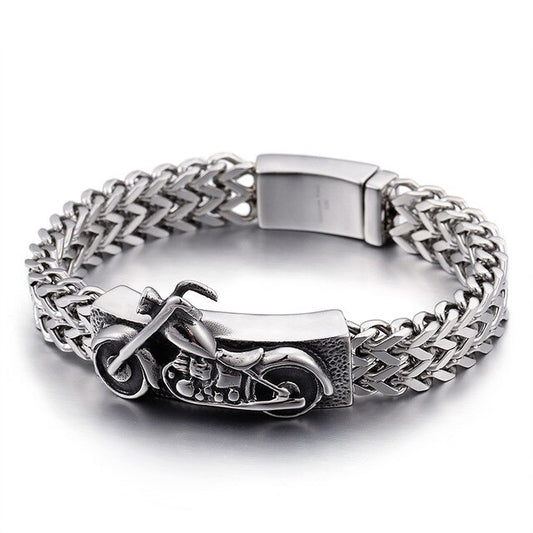 Stainless Steel Motorcycle Charm Wide Bracelet