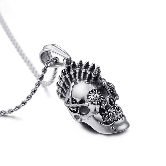 Stainless Steel Retro Gothic Skull Pendant Necklace