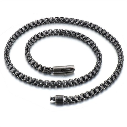 Men’s Stainless Steel Black Vintage Long Necklace