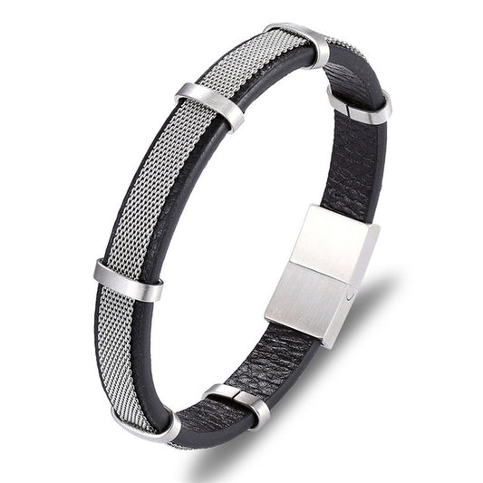 Stainless Steel Chain & Genuine Leather Luxury Bracelet