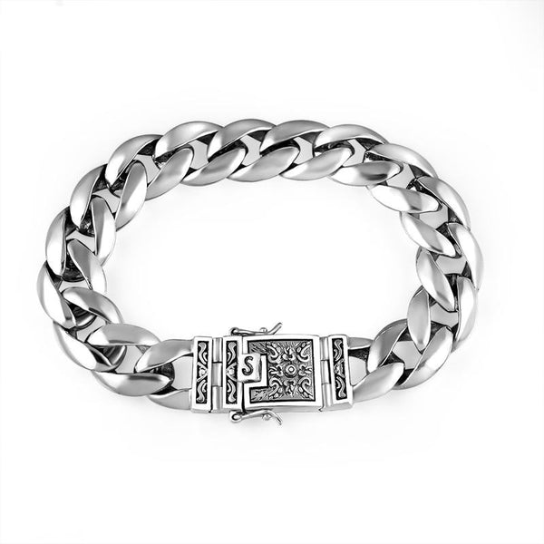 12mm Wide Flower Safe Lock High Polish Chain 925 Sterling Silver Bracelet
