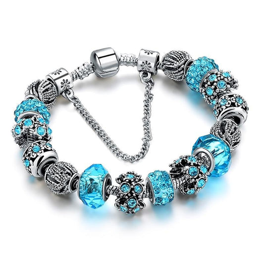 Crystal & Silver Plated Beads Charm Bracelet