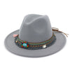 Ethnic Style Band Decoration Flat Brim Felt Fedora Hat