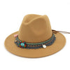 Ethnic Style Band Decoration Flat Brim Felt Fedora Hat