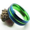 8mm Green & Blue Beveled Tungsten Carbide Wedding Band
