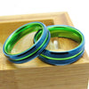 8mm Green & Blue Beveled Tungsten Carbide Wedding Band