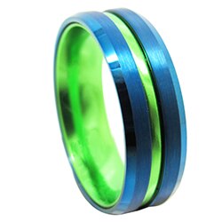 8mm Green & Blue Beveled Tungsten Carbide Wedding Band
