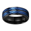 8mm Hammered Black & Blue Tungsten Carbide with Grooves Wedding Band
