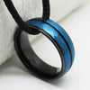 8mm Hammered Black & Blue Tungsten Carbide with Grooves Wedding Band