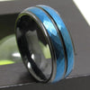 8mm Hammered Black & Blue Tungsten Carbide with Grooves Wedding Band