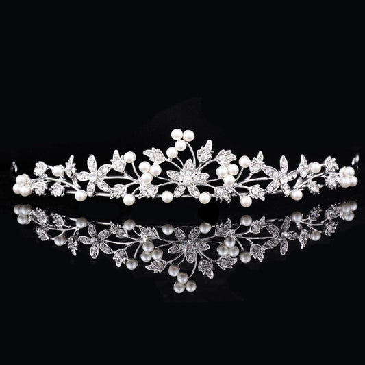 Pearl Crystal Floral Bridal Tiara Crown