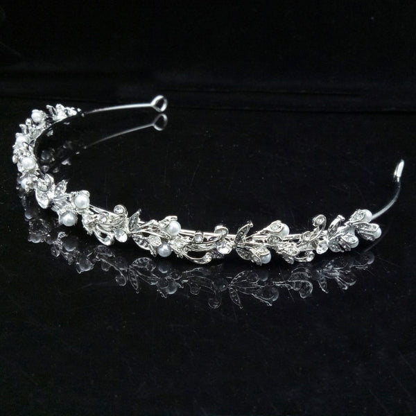 Pearl Crystal Floral Bridal Tiara Crown