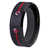 8mm Cubic Zirconia Brushed Matte with Red Groove Black Tungsten Wedding Band
