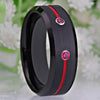 8mm Cubic Zirconia Brushed Matte with Red Groove Black Tungsten Wedding Band