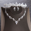 Cubic Zirconia, Leaf and Rhinestone Tiara, Necklace & Earrings Jewelry Set