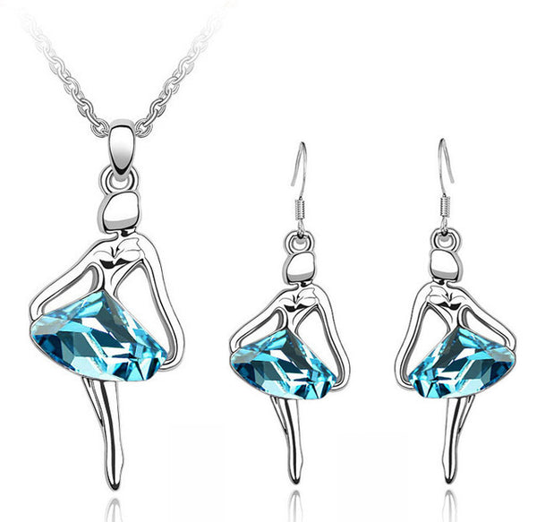 Austrian Crystal Dancing Ballet Girl Necklace & Earrings Jewelry Set