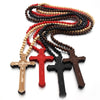 Wooden Cross Bead Rosary Necklace