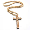 Wooden Cross Bead Rosary Necklace