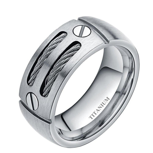 8mm Cables & Screws Inlay Titanium Wedding Band