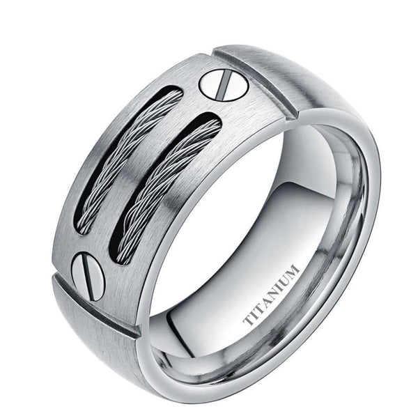 8mm Cables & Screws Inlay Titanium Wedding Band