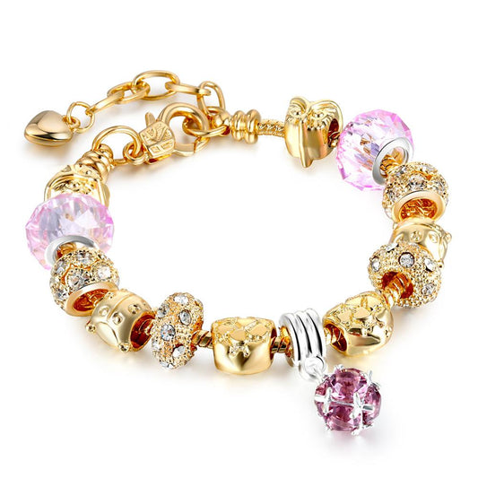 Gold Owl & Tortoise Crystal Charm Bracelet