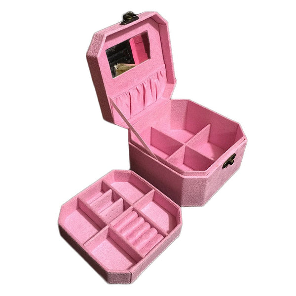 Portable Retro Velvet Double Layer Jewelry Box with Lock