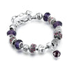 Crystal Silver Heart, Crown & Flower Charm Bracelet