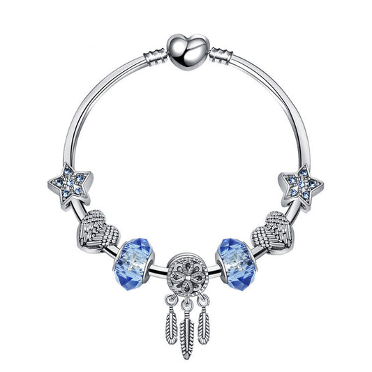 Silver Heart, Star & Dreamcatcher Crystal Charm Bracelet