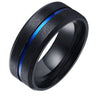 Black Brushed Matte & Blue Inlay Tungsten Carbide Band and Blue Zirconia Wedding Ring Set