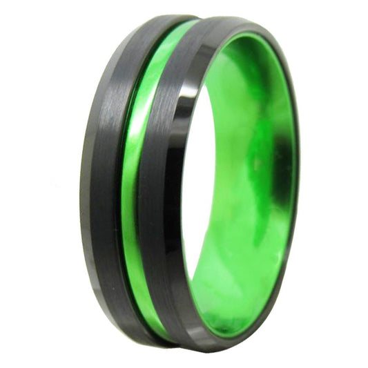 8mm Green & Black Beveled Tungsten Carbide Wedding Band