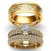 His & Hers Couple Wedding Set - Gold Plated Dragon and Heart Shaped Cubic Zirconia Tungsten Rings