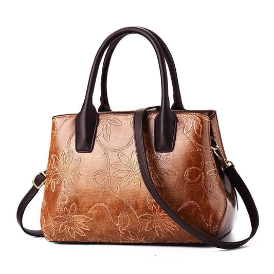 Embossed Flower PU Leather Tote Handbag & Shoulder Bag