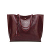 Oil Waxed PU Leather Tassel Large Capacity Handbag & Shoulder Bag