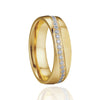 Gold Brushed Matte Titanium Steel and Cubic Zirconia Wedding Ring Set