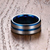 Blue & Silver Wedding Ring Set - Heart Shaped Zirconia and Blue Inlay Tungsten Band