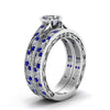 Blue & Silver Wedding Ring Set - Heart Shaped Zirconia and Blue Inlay Tungsten Band