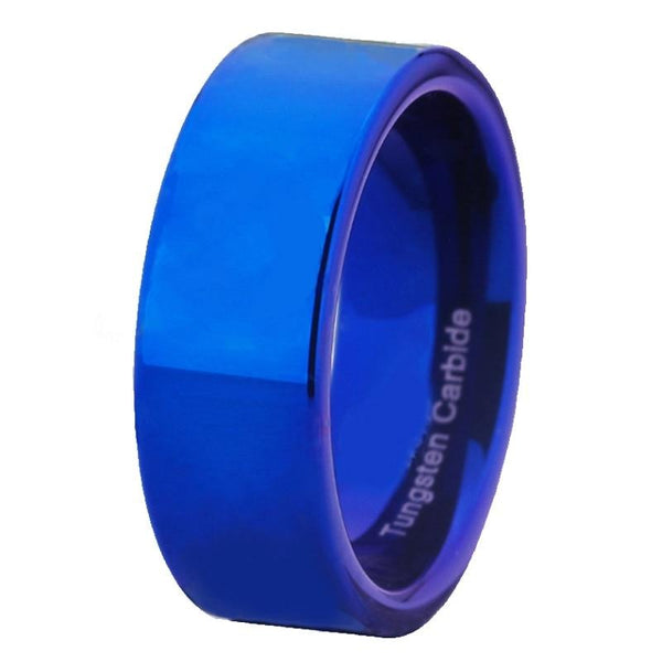 8mm Polished Blue Tungsten Carbide Wedding Band
