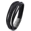 Multilayer Braided Leather & Stainless Steel Magnetic Clasp Fashion Bracelet