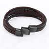Multilayer Braided Leather & Stainless Steel Magnetic Clasp Fashion Bracelet
