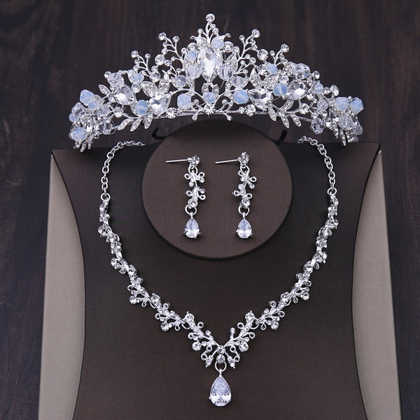 Crystal Heart and Rhinestone Tiara, Necklace & Earrings, Jewelry Set