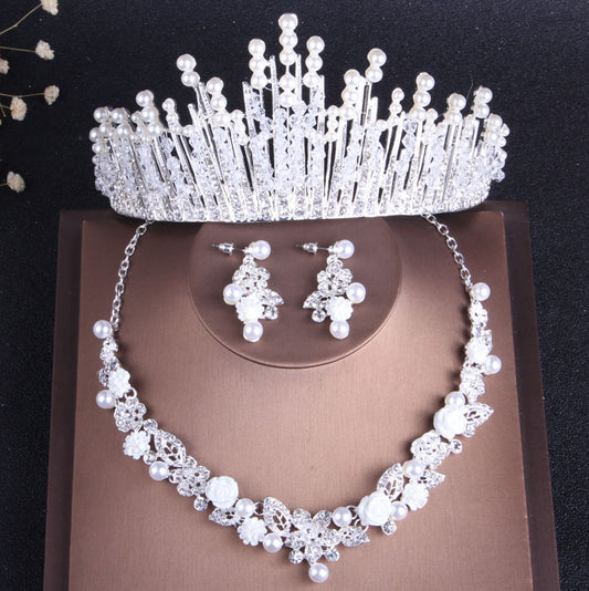 Crystal, Pearl and Rhinestone Tiara, Necklace & Earrings Jewelry Set