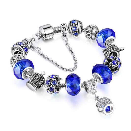 Crown & Crystal Stainless Steel Charm Bracelet