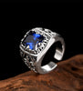 Blue Cubic Zirconia Stone 925 Sterling Silver Biker Vintage Ring