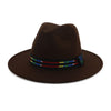 Wide Brim Felt Fedora Hat with Multicolored Striped Band